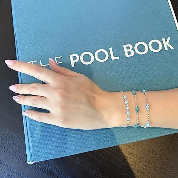 925 Sterling Silver Blue Opal Bracelet - 4mm Round Beads Blue Opal Bracelet for - Picture 3 of 7